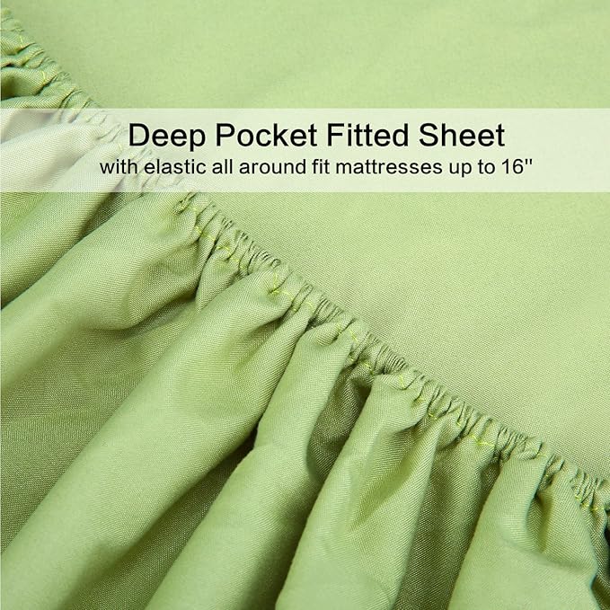 4 Piece Bed Sheet Set (Full,Sage) 1 Flat Sheet,1 Fitted Sheet and 2 Pillow Cases,Brushed Microfiber Luxury Bedding with Deep Pockets