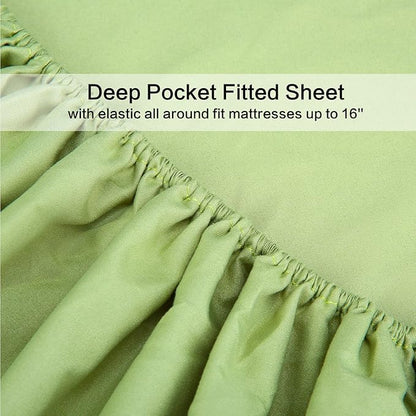 4 Piece Bed Sheet Set (Full,Sage) 1 Flat Sheet,1 Fitted Sheet and 2 Pillow Cases,Brushed Microfiber Luxury Bedding with Deep Pockets