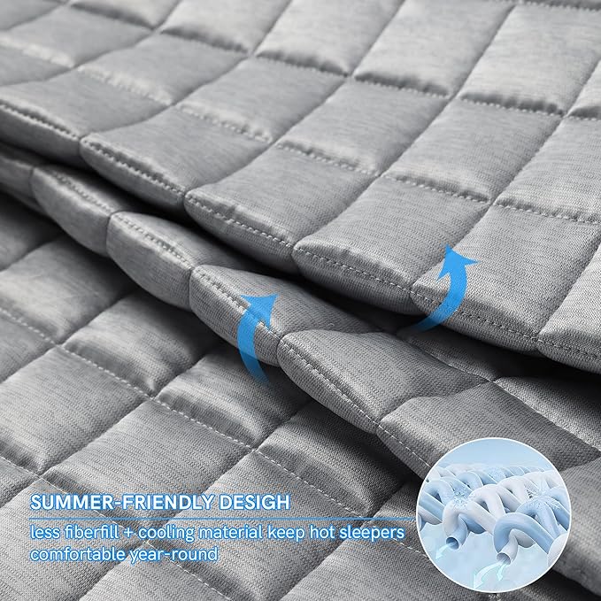 YnM Cooling Weighted Blanket for Adults, 40lbs Heavy Bed Throw Comforter with 100% PE Fabric, Ideal for Hot Sleepers or Summer Days(88x104 Inches for Queen/King Bed, 40 Pounds, Grey)