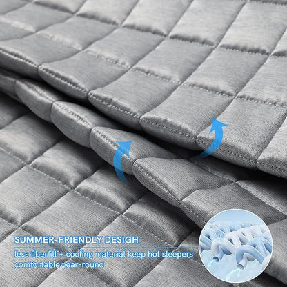 YnM Cooling Weighted Blanket for Adults, 20lbs Heavy Bed Throw Comforter with 100% PE Fabric, Ideal for Hot Sleepers or Summer Days(60x80 Inches for Queen/King Bed, 20 Pounds, Grey)