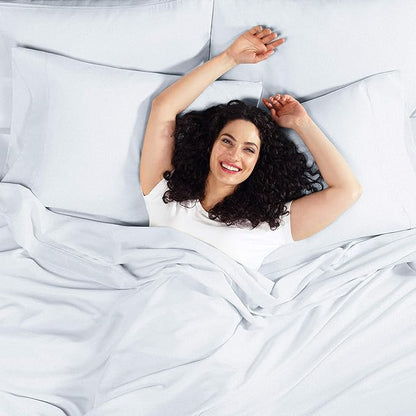 Empyrean 4 Pack Full Fitted Sheets - Deep Pocket, Fits 14-16 Inch Mattress, Ultra Soft Microfiber, Wrinkle-Resistant, Shrinkproof & Fade Resistant Sheets for Full Size Beds, Ice Blue