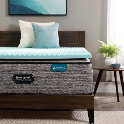 Beautyrest Cool Wave Convoluted Pressure-Relieving Memory Foam Mattress Topper, Full, 2-Inch, Blue