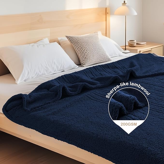Electric Heated Blanket Full Size 72"×84" with 9 Heating Levels & 1-10Hs Auto Off，Double Sided Plush Sherpa, Energy Efficient, Machine Washable, for Couch & Bed, Dark Blue