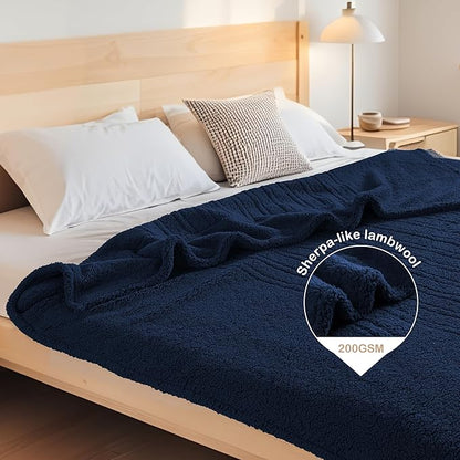 Electric Heated Blanket Full Size 72"×84" with 9 Heating Levels & 1-10Hs Auto Off，Double Sided Plush Sherpa, Energy Efficient, Machine Washable, for Couch & Bed, Dark Blue