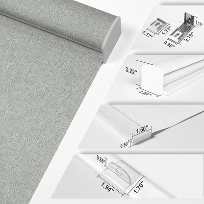 BERISSA Cordless Blackout Roller Shades for Windows,Free-Stop Linen Fabric Windows Blinds with Cassette Valance,Thermal Insulated UV Protection Roller Blinds for Home Office. Grey.57 W x 72" H