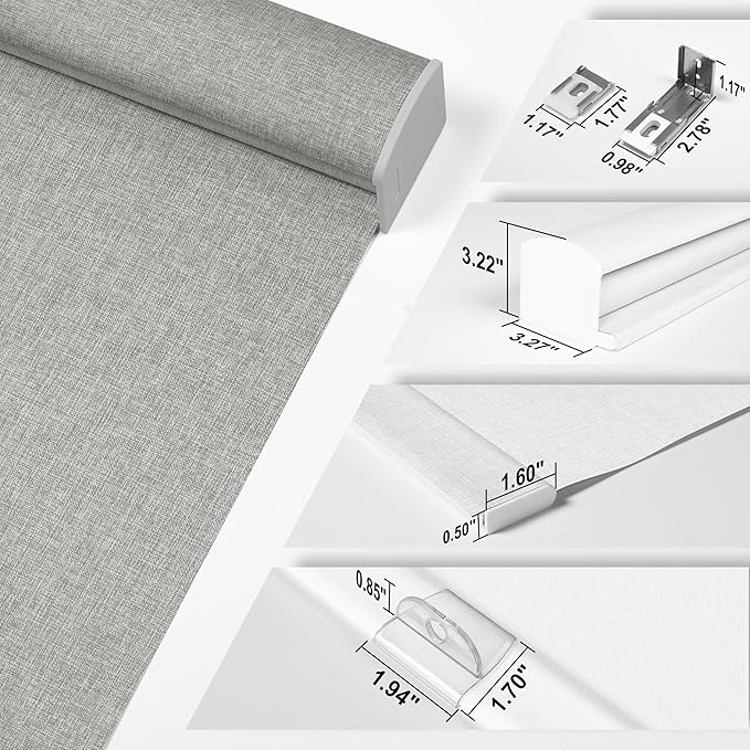 BERISSA Cordless Blackout Roller Shades for Windows,Free-Stop Linen Fabric Windows Blinds with Cassette Valance,Thermal Insulated UV Protection Roller Blinds for Home Office. Grey.59 W x 48" H