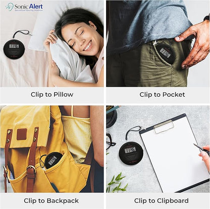 Sonic Alert Portable Loud Vibrating Alarm Clock, Black - SBP100B - Sonic Shaker Loud Vibrating Alarm Clock - Wake with a Shake