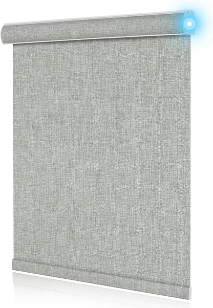 BERISSA Motorized Blinds with Remote,Blackout Smart Blinds for Windows,Linen Fabric,Remote Control,Customized Automatic Shades,Electric Shades with USB/Solar Pannel.Grey
