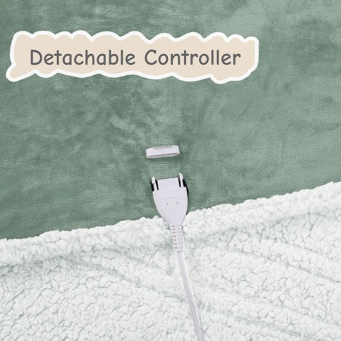 Electric Heated Blanket Full Size 72"x84", Soft Flannel with Overheat Protection, 9 Adjustable Heat Settings & 10-Hour Auto-Off Timer, Fast Heating for Winter Comfort, Light Green