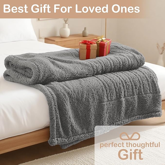 Electric Heated Blanket Full Size 72"×84" with 9 Heating Levels & 1-10Hs Auto Off，Double Sided Plush Sherpa, Energy Efficient, Machine Washable, for Couch & Bed, Light Gray