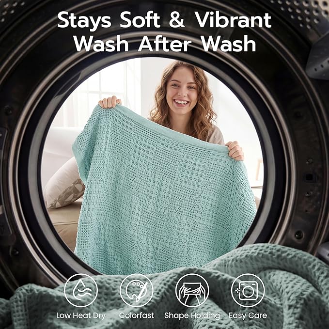 Joiedomi Cooling Waffle Blanket - Turkish Cotton Twin XL Size Soft Sage Green Blanket, Summer Breathable of Rayon Derived from Bamboo for Hot Sleepers, Luxuries Throw for Bed, Couch and Sofa