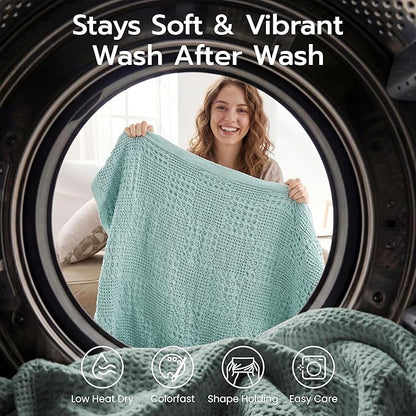 Joiedomi Cooling Waffle Blanket - Turkish Cotton Twin XL Size Soft Sage Green Blanket, Summer Breathable of Rayon Derived from Bamboo for Hot Sleepers, Luxuries Throw for Bed, Couch and Sofa
