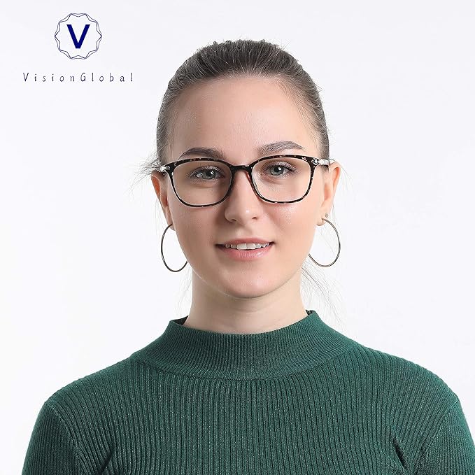 VisionGlobal Blue Light Blocking Glasses for Women, Anti Eyestrain, Computer Reading, TV Glasses, Stylish Square Frame, Anti Glare(Floral,+1.00 Magnification)