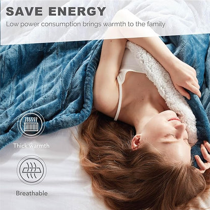 Sherpa Soft Dual Control Electric Blanket King Size, Heating Blankets | Washable | 1-10 Hour Automatic Shut Off | Double Zone, 6 Heat Settings | 100" X 90" Blue