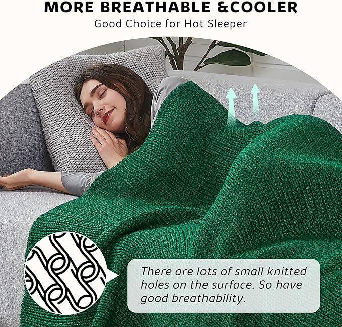 L'AGRATY Knitted Weighted Blanket - 50"x60" 7lbs Cooling Chunky Knit Heavy Blanket for Adults Braided Crochet Throw Thick Cable Yarn Knit Decorative No Beads Evenly Weighted Machine Washable