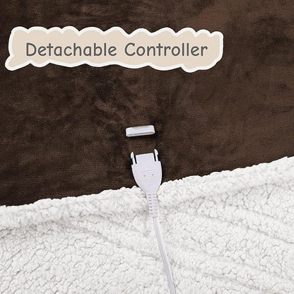 Electric Heated Blanket Queen Size 84"x90", Soft Flannel with Dual Controllers & Overheat Protection, 9 Adjustable Heat Settings & 10-Hour Auto-Off Timer, Fast Heating for Winter Comfort, Dark Brown