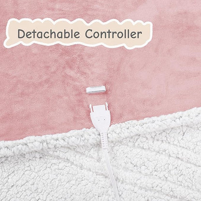 Electric Heated Blanket Twin Size 62"x84", Soft Flannel with Overheat Protection, 9 Adjustable Heat Settings & 10-Hour Auto-Off Timer, Fast Heating for Winter Comfort, Pink