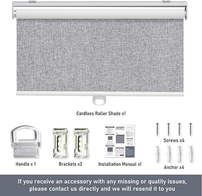 Cordless Roller Shades Blackout Blinds for Windows Room Darkening Rolled Up Shades with Spring System, UV Protection Natural Linen Fabric Window Shades Door Blinds for Home,43" W x 72" H, Heather Grey