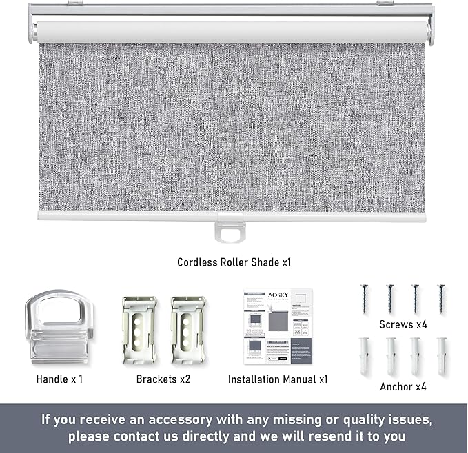 Cordless Roller Shades Blackout Blinds for Windows Room Darkening Rolled Up Shades with Spring System, UV Protection Natural Linen Fabric Window Shades Door Blinds for Home,36" W x 72" H, Heather Grey