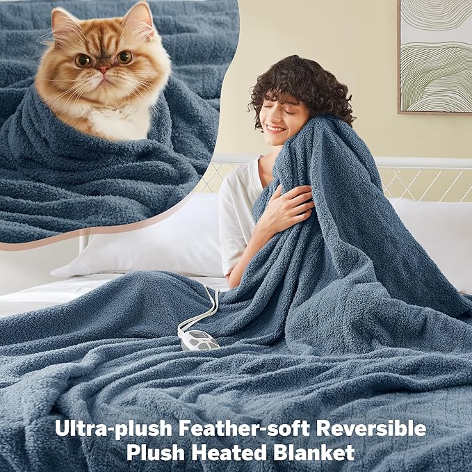 Serta Heated Blanket, Electric King Size Blanket, Soft, Warm, Fuzzy Heating Blanket King for Office, Couch, 1-12 hr Auto Shut Off Timer, 10 Lv Heat Setting, ETL Certified, King 100" x 90" Navy