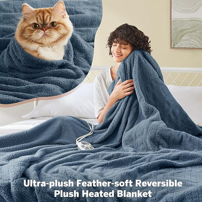 Serta Heated Blanket, Electric Queen Size Blanket, Soft, Warm, Fuzzy Heating Blanket Queen for Office, Couch, 1-12 hr Auto Shut Off Timer, 10 Lv Heat Setting, ETL Certified, Queen 84" x 90" Navy