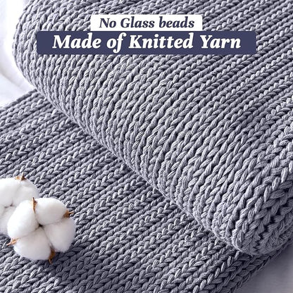 Guohaoi Knitted Weighted Blanket for Adults (Light Grey 60"x80" 12lbs) No Beads Cooling Throw Blanket for Hot Sleepers, Home Decor Breathable Chunky Knit Heavy Blanket Use on Queen/King Size Bed
