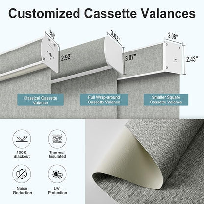 BERISSA Motorized Blinds with Remote,Blackout Smart Roller Shades with App,Voice Control,Linen Fabric,Thermal Insulated Automatic Blinds,Electric Shades with USB/Solar Pannel.Linen Grey
