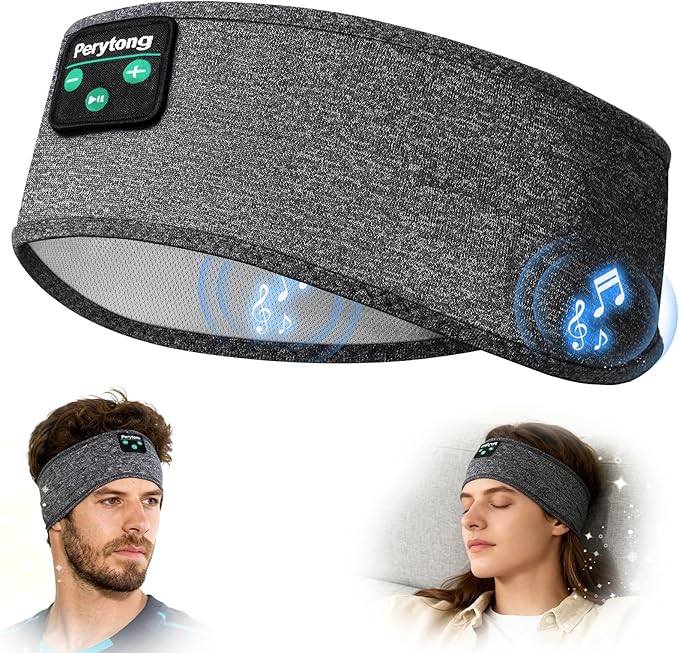 Perytong Sleep Headphones Bluetooth 5.4, Wireless Sleep Headphones with Ultra-Thin HD Stereo Speakers for Side Sleepers, Soft & Breathable Sport for Running Yoga Travel Nap