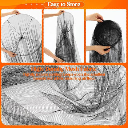 Fully Enclosed Mosquito Net Round Dome Canopy for King-Sized Beds No Opening Conical Design Bed Canopy for Insect Protection Easy Installation with Hanging Kit & Adhesive Ceiling Hook (Black)