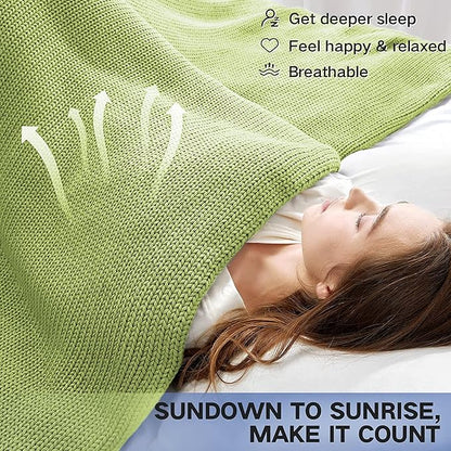 Guohaoi Knitted Weighted Blanket Kids (Light Green 50"x60" 7lbs) No Beads Cooling Heavy Blanket, Home Decor Breathable Chunky Knit Throw Blanket for All-Season Use