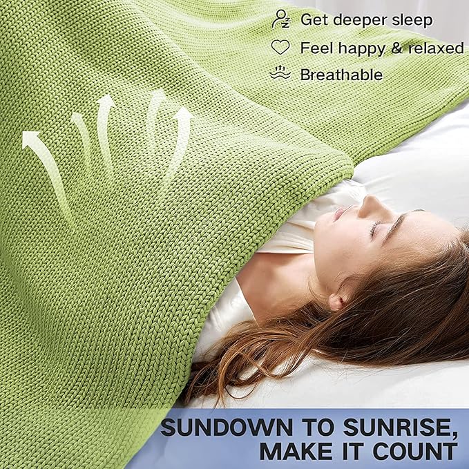 Guohaoi Knitted Weighted Blanket for Adults (Light Green 48"x72" 15lbs) No Beads Cooling Throw Blanket for Hot Sleepers, Home Decor Breathable Chunky Knit Heavy Blanket Use on Full Size Bed