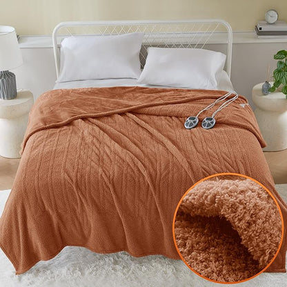 Serta Heated Blanket, Electric King Size Blanket, Soft, Warm, Fuzzy Heating Blanket King for Office, Couch, 1-12 hr Auto Shut Off Timer, 10 Lv Heat Setting, ETL Certified, King 100" x 90" Rust