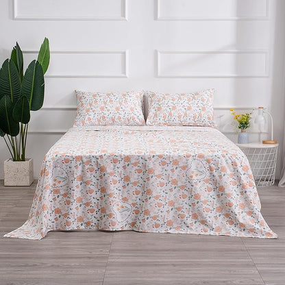 Luxurious Floral Printed Queen Size Sheet Set - 4 Piece Soft Microfiber Sheets and Pillowcases - Deep Pocket, Wrinkle-Free and Soft Bedding - Elegant Microfiber Bed Set