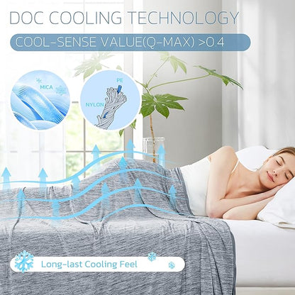 Degrees of Comfort Cooling Blanket - Q-Max >0.4 Double Sided Summer Cold Blanket for Hot Sleepers & Night Sweats, Breathable Cooling Blanket Keep Cool for Adults Kids 60"x90",Grey