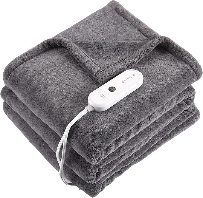 Electric Heated Blanket Twin Size, 62"x84" Electric Throw Blanket with ETL & FCC Certification, Fast Heating Blanket with 5 temperatures & 10 Hours Auto Off, Machine Washable, Dark Gray