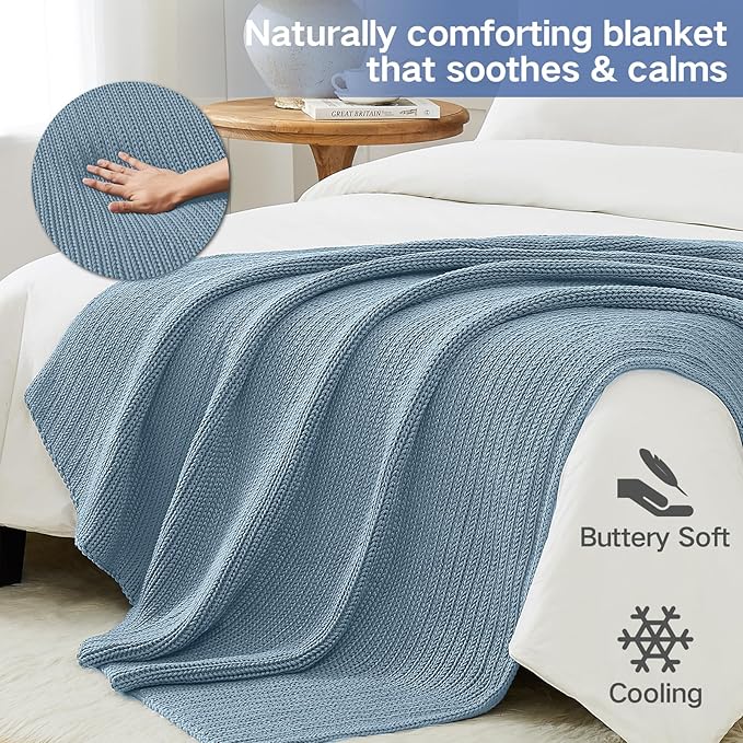 Guohaoi Knitted Weighted Blanket for Adults (Haze Blue 50"x75" 15lbs) No Beads Cooling Throw Blanket for Hot Sleepers, Home Decor Breathable Chunky Knit Heavy Blanket Use on Full Size Bed