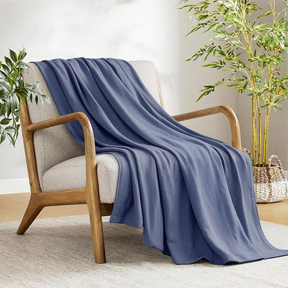 Madison Park Twin Size Blanket, 70% Rayon Bamboo-Based, 30% Cotton, Breathable for Hot Sleepers Menopause, Ultra Soft and Snag-Resistant, Summer Blanket for Bed or Couch, Twin 66"x90", Navy