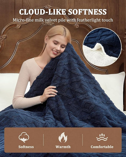 CAROMIO Heated Throw Blanket - Thick Tufted Sherpa Electric Blanket Throw with 10 Heating Levels and 10 Time Settings, ETL Certified Machine Washable Fast Heating Blanket Throw 50"×60", Navy Blue