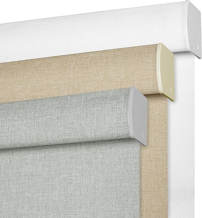 BERISSA Cordless Blackout Roller Shades for Windows,Free-Stop Linen Fabric Windows Blinds with Cassette Valance,Thermal Insulated UV Protection Roller Blinds for Home Office. Grey.45 W x 72" H