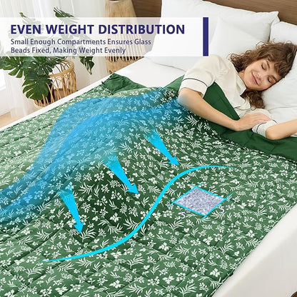 yescool Weighted Blanket for Adults (20 lbs, 48" x 72", Forest) Cooling Heavy Blanket for Sleeping Perfect for 140-160 lbs, Twin Size Breathable Blanket with Premium Glass Bead, Machine Washable