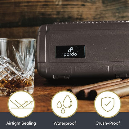 Pardo Cigar Travel Humidor Cigar Box - Durable Waterproof Travel Cigar Case with Built-in Humidifier - Airtight Humidor Box Holds 15 Cigars - Premium Cigars Accessories for Men On The Go