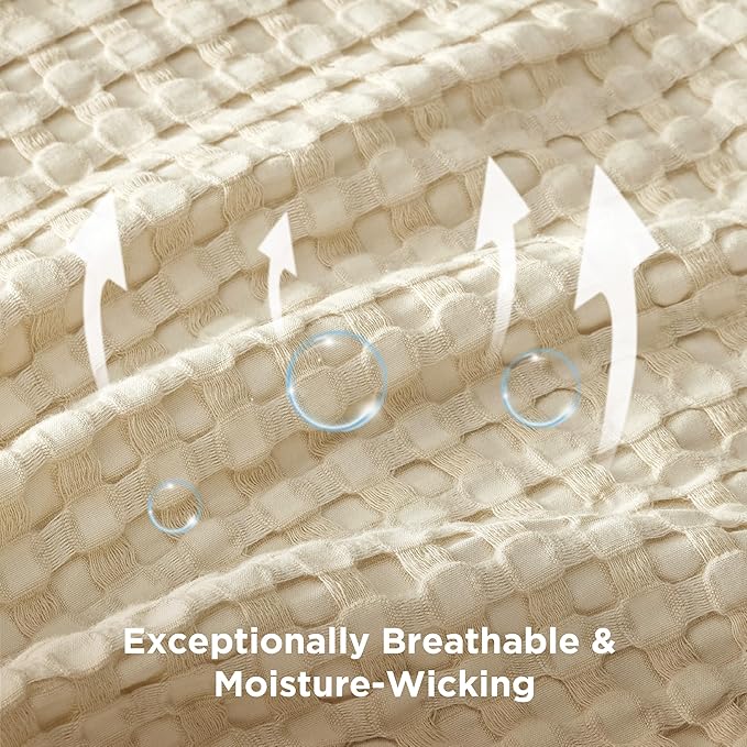 Bedsure Cooling Cotton Waffle Oversized King Blanket - Lightweight Breathable Blanket of Rayon Derived from Bamboo for Hot Sleepers, Natural, 120x96 Inches