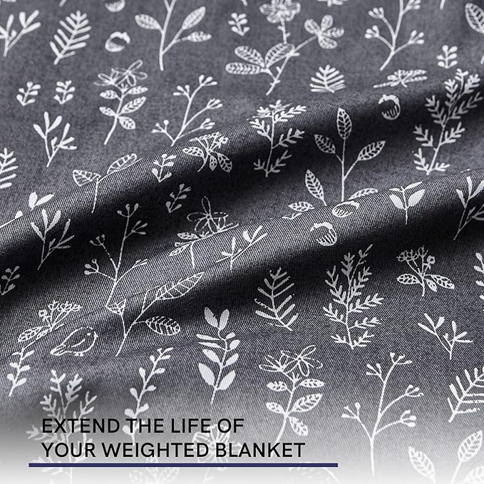 YnM Exclusive Cotton Duvet Cover for Weighted Blankets with 16 Strings (Plant/Grey, 60"x 80")