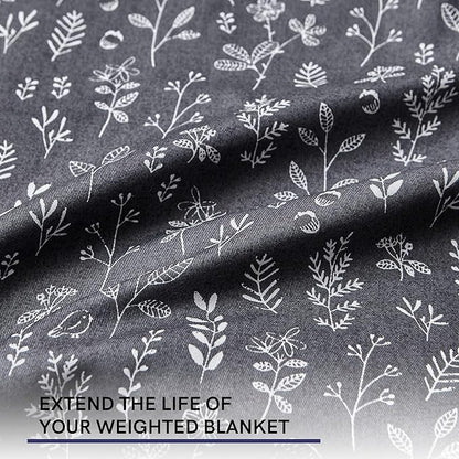 YnM Exclusive Cotton Duvet Cover for Weighted Blankets with 16 Strings (Plant/Grey, 60"x 80")