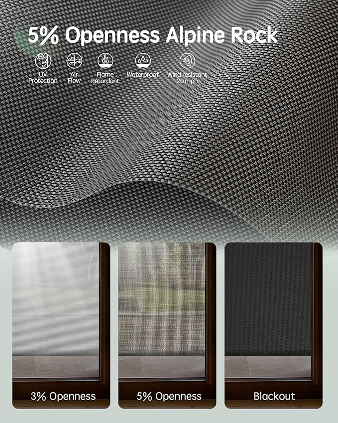 Yoolax Motorized Outdoor Shades Smart Retractable Patio Screens with App & Remote Control, Electric Blinds for Porch Patio Waterproof Roller Shades 8X8ft (5% Openness Alpine Rock)