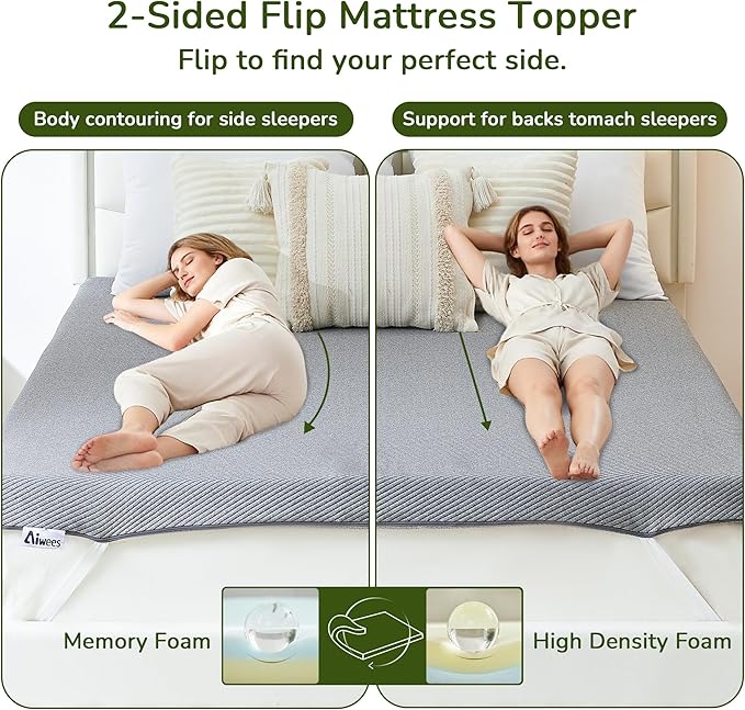 Memory Foam Mattress Topper, 4 inch Twin Mattress Topper with Removable Soft Cover, Bed Topper for Dorm, Travel, Guest Mat, Non-Slip Design & Pressure Relief Back Pain, Grey