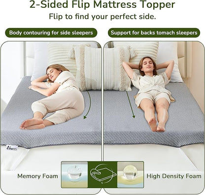 Memory Foam Mattress Topper, 3 inch King Mattress Topper with Removable Soft Cover, Bed Topper for Dorm, Travel, Guest Mat, Non-Slip Design & Pressure Relief Back Pain, Grey