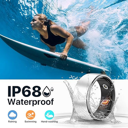 Smart Ring Health Tracker - 24/7 Fitness & Sleep Tracking with Heart Rate Monitor, IP68 Waterproof Activity Tracker for Men/Women, 50+ Workout Modes, 7-Day Battery (Silver, 10)