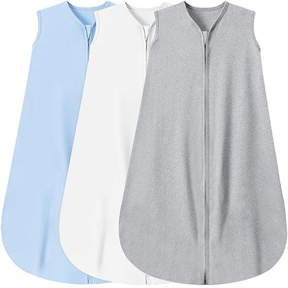 3 Pack Baby Sleep Sack 0-3 Months 100% Rayon Cotton Baby Sleeping Bag 2-Way Zipper Toddler Wearable Blankets Comfy Stretchy Thin Sleep Sacks TOG 0.3