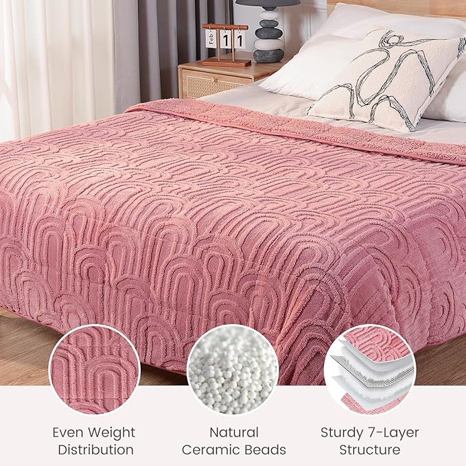Sherpa Fleece Adult Weighted Blanket Great for Sleep, 15 lbs Dual Sided Soft Fuzzy Heavy Blankets for Couch Bed Sofa, Cozy Warm Arched Jacquard Throw for Winter (Apricot Pink, 48" x 72", 15 Pounds)